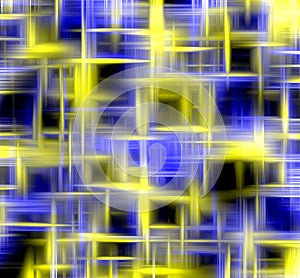 Blue yellow sky lights disco geometries, surreal abstract background, graphics