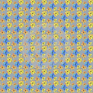Blue and yellow small flowers on pattern