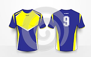 Blue and yellow sport football kits, jersey, t-shirt design template photo