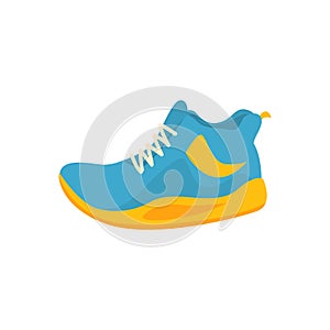 Blue and yellow sport shoes icon in flat style