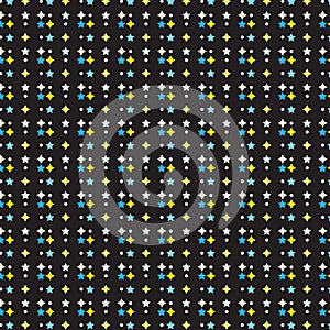 Blue yellow star white dot pattern black background