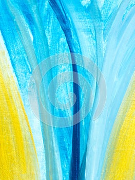 Blue and yellow stripes, creative abstract hand painted background, brush texture, acrylic painting on canvas