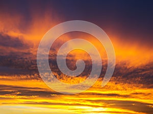 Blue and yellow stripes sky and clouds at sunset - pattern