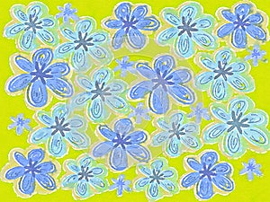 blue and yellow watercolor floral illustration, handpainted flower pattern wallpaper photo
