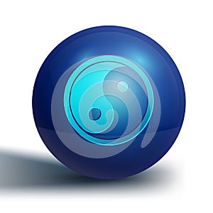 Blue Yin Yang symbol of harmony and balance icon isolated on white background. Blue circle button. Vector