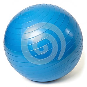 Blue yoga ball isolated on white background photo