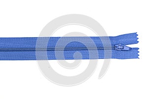 Blue zipper isolated on white background.