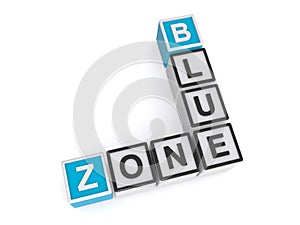 Blue zone word block on white