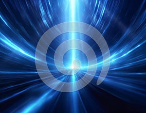 Blue zoomed abstract background with lights flowing into the center photo