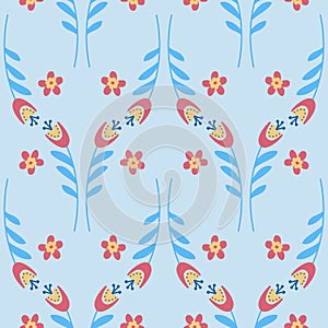 Bluebell flower pattern on blue background seamless pattern for design, campanula flower blossom