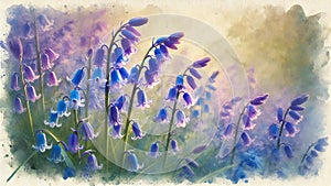 Bluebells with Soft Watercolor Hues in Natural Light photo