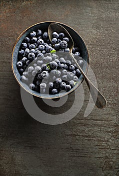 Blueberries in bowl served for eating meal