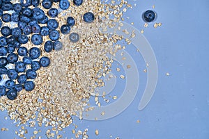 Blueberries and bunting background. snack. muesli. plate heart. with love.