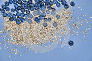 Blueberries and bunting background. snack. muesli. plate heart. with love.