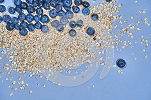 Blueberries and bunting background. snack. muesli. plate heart. with love.