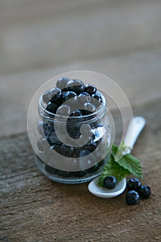 Blueberries in a glass jar