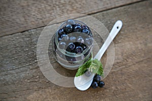 Blueberries in a glass jar