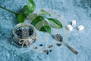 Blueberries in glass jar