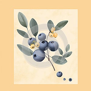 Blueberries And Leaves Print In Digital Painting Style By Simone Bianchi photo