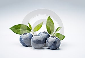 blueberries with leaves on white background