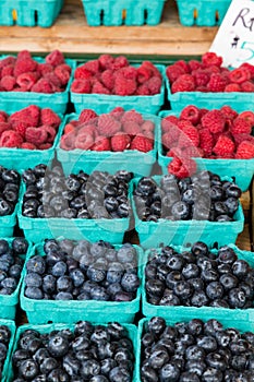 Blueberries and Raspberries in Market
