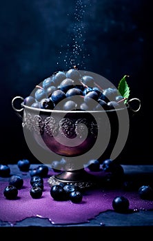 Blueberries in a Silver Goblet. Generative AI.