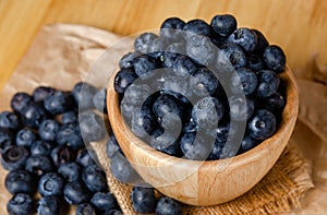 Blueberries in wooden bowl