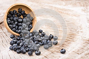 blueberries in wooden bowl