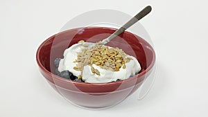 Blueberries, yogurt and sunflower seeds