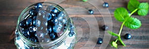 Blueberry antioxidant organic superfood in a jar concept for hea