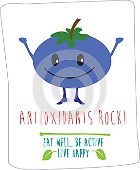 Blueberry antioxidants type cartoon message