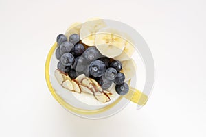 Blueberry, banana, almond and yogurt parfait