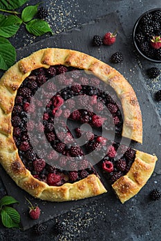 Blueberry, blackberry and raspberry galette