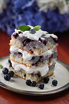 Blueberry cake with whipped cream