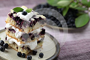 Blueberry cake with whipped cream