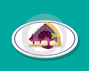 Blueberry cheese cake in 3D cartoon style, vector