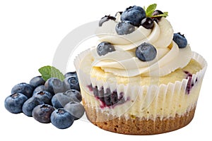 Blueberry Cheesecake Cupcake isolated white background - generated by ai