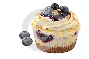 Blueberry Cheesecake Cupcake isolated white background - generated by ai
