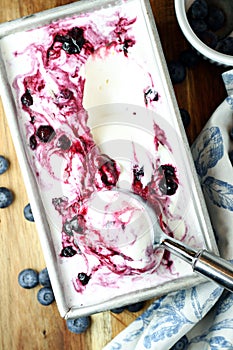 Blueberry cheesecake ice cream with spoon