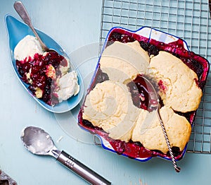 BLUEBERRY-CHERRY COBBLER. style vintage