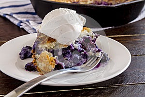 Blueberry Cobbler Baked in Cast Iron Skillet photo