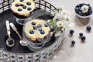 Blueberry compote with white chocolate ganache