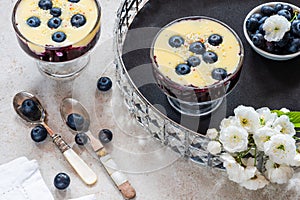 Blueberry compote with white chocolate ganache