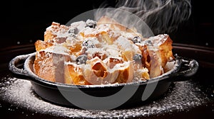 Delicious Jazz Bread Pudding With A Delicate Dusting Of Powdered Sugar photo