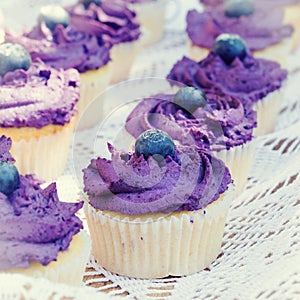 Blueberry cupcakes with cream