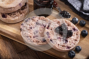 Blueberry English muffin and preserves