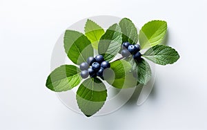 Blueberry Foliage Captured from the Top on a White Background -Generative Ai