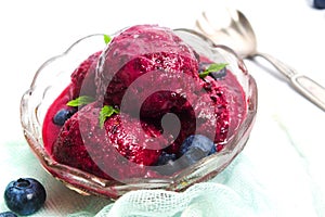 Blueberry fruit ice cream in a cup isolated