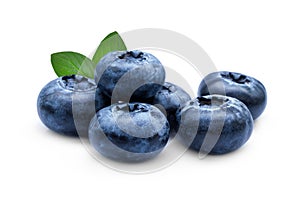 Blueberry with green leaf isolated on white