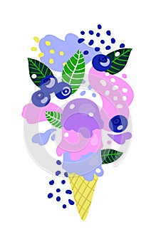 Blueberry ice cream on abstract background. Vector illustration.